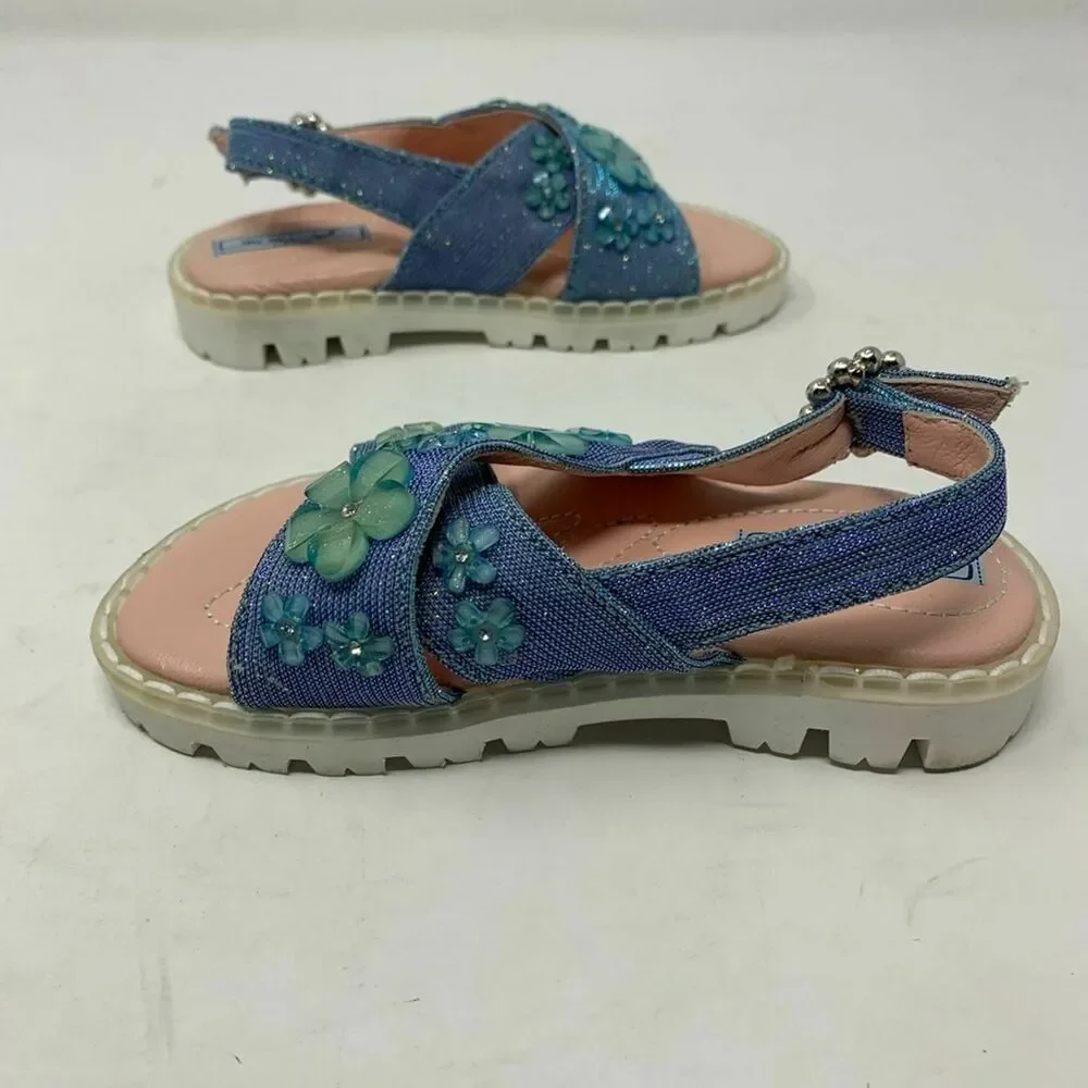 Mi Mi‎ Sol cross strap with flower embellishment size 26 / 9.5 US